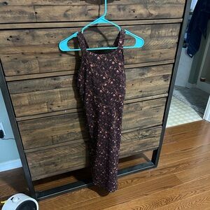 Patagonia Sleeveless Floral Midi Dress in Brown and Pink Built in shelf bra
